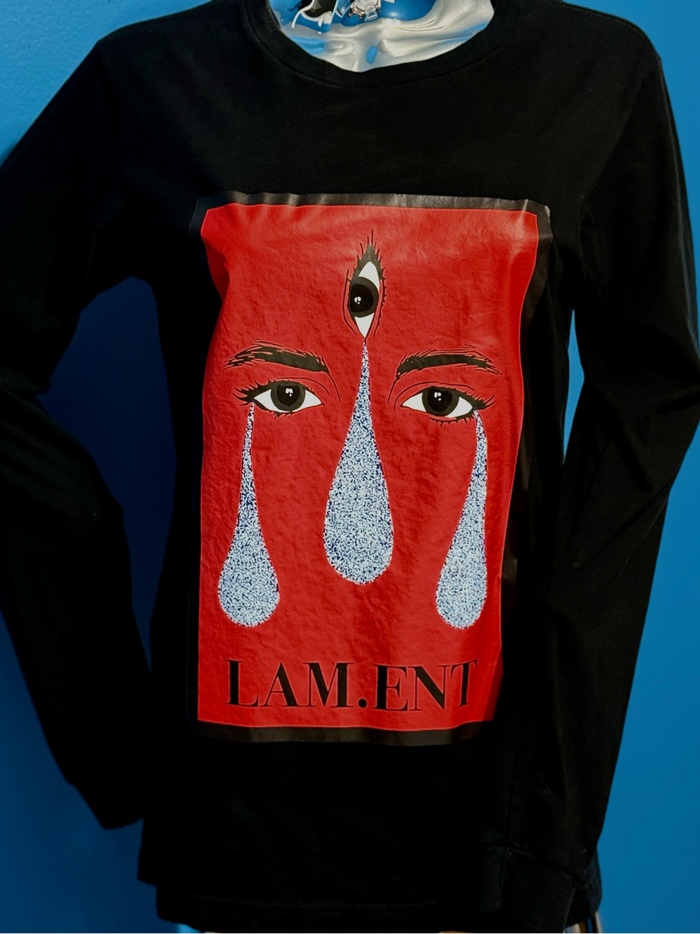 Bella Canvas Black Long-Sleeve Tee with Red Graphic Panel